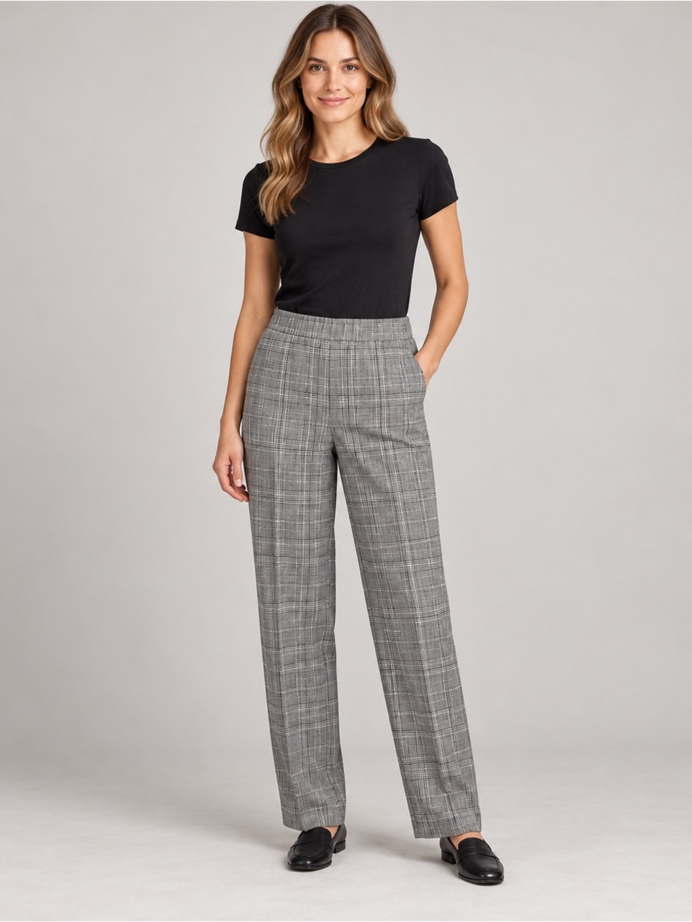 NWT Zara Join Life Glen Plaid Trousers XS Gray Black Elastic Waist